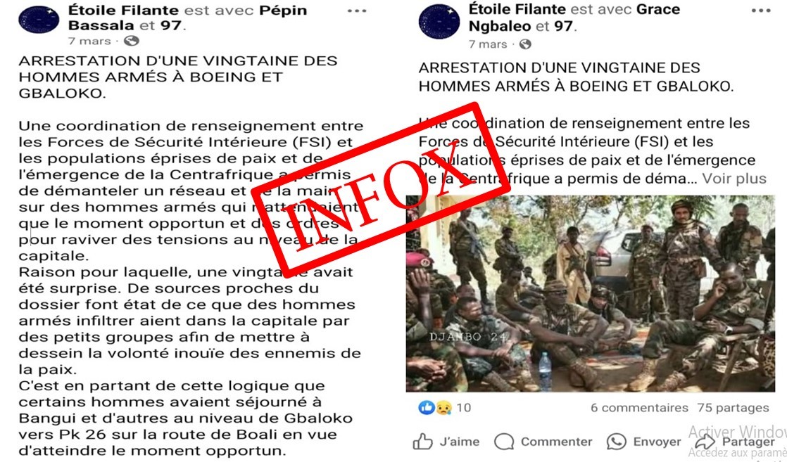 Attention infox ! Rien ne prouve qu’une vingtaine d’hommes armés ont été arrêtés à Boeing et à Gbaloko