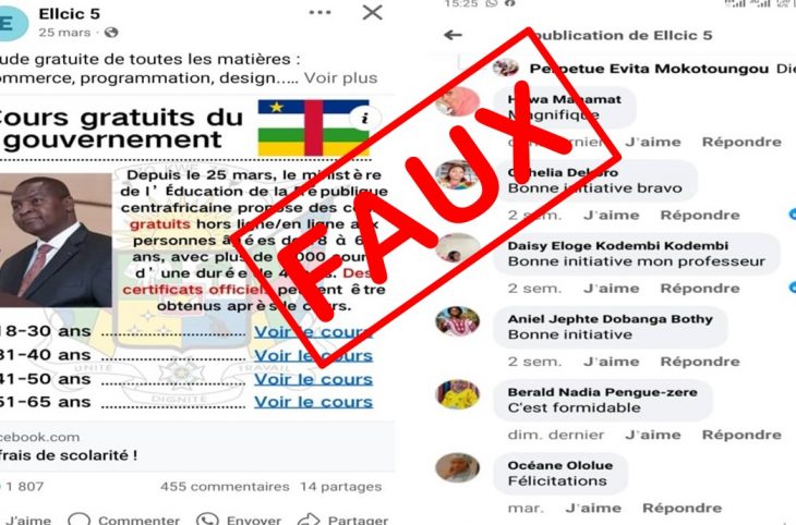 Faux ! Le gouvernement centrafricain n’a pas annoncé des formations gratuites à l’intention du public