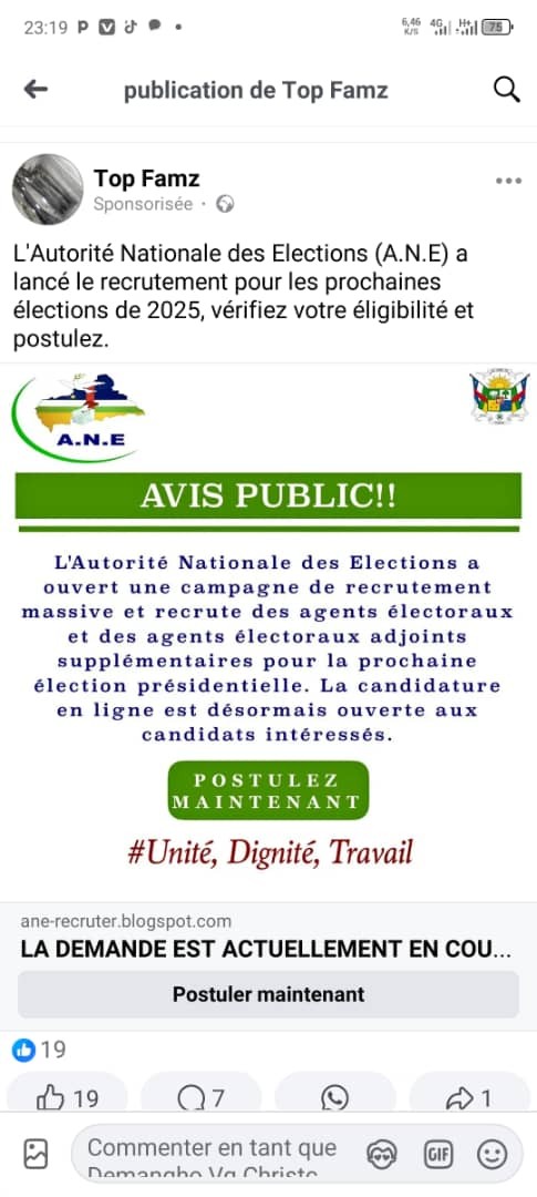 Faux ! l’ANE n’a pas ouvert un portail de candidature en ligne pour un recrutement massif de nouveaux agents électoraux