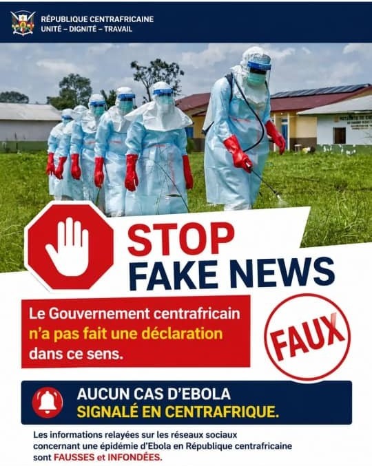 Faux : aucun cas d’Ebola n’est enregistré à ce jour en République centrafricaine