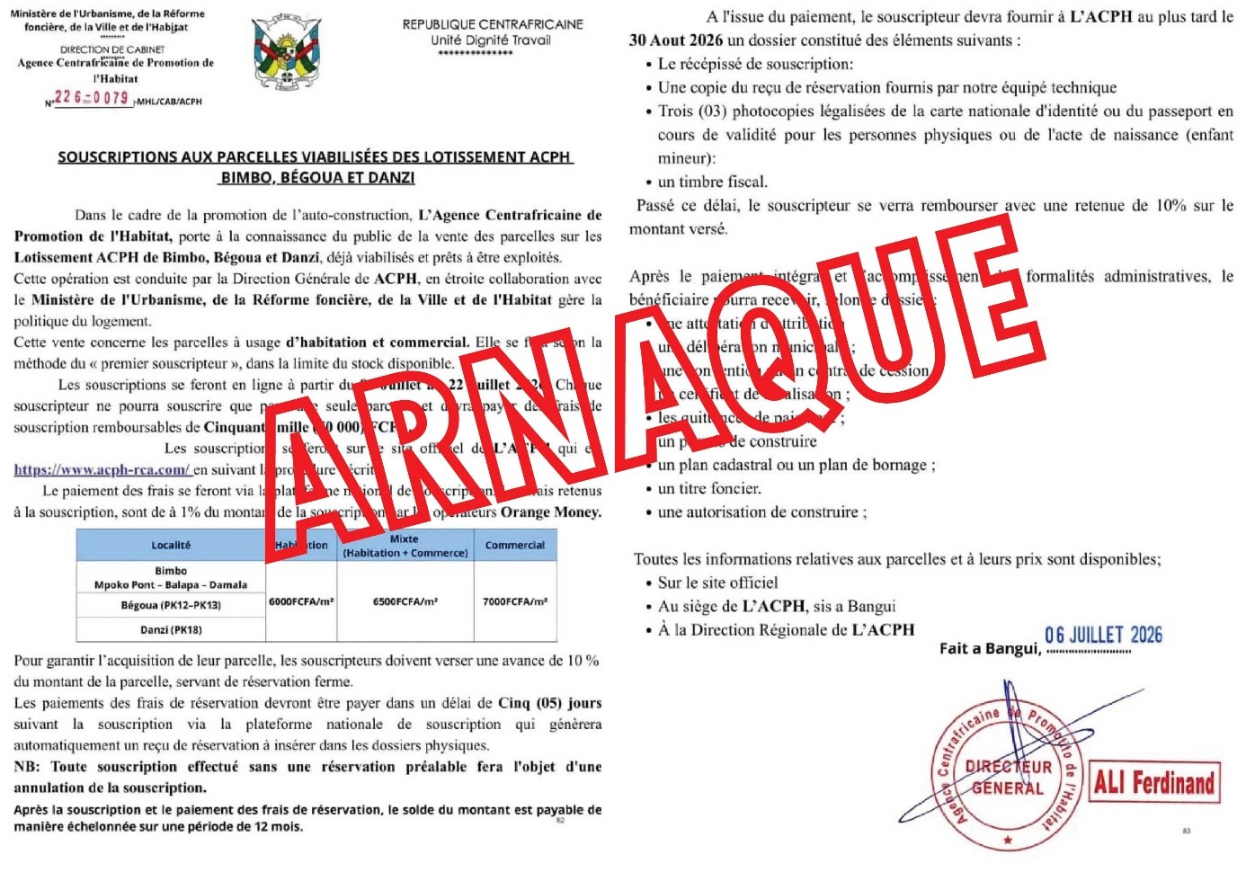StopATènè : Faux ! le ministère de l’Urbanisme dément une prétendue vente de parcelles attribuée à l’ACPH