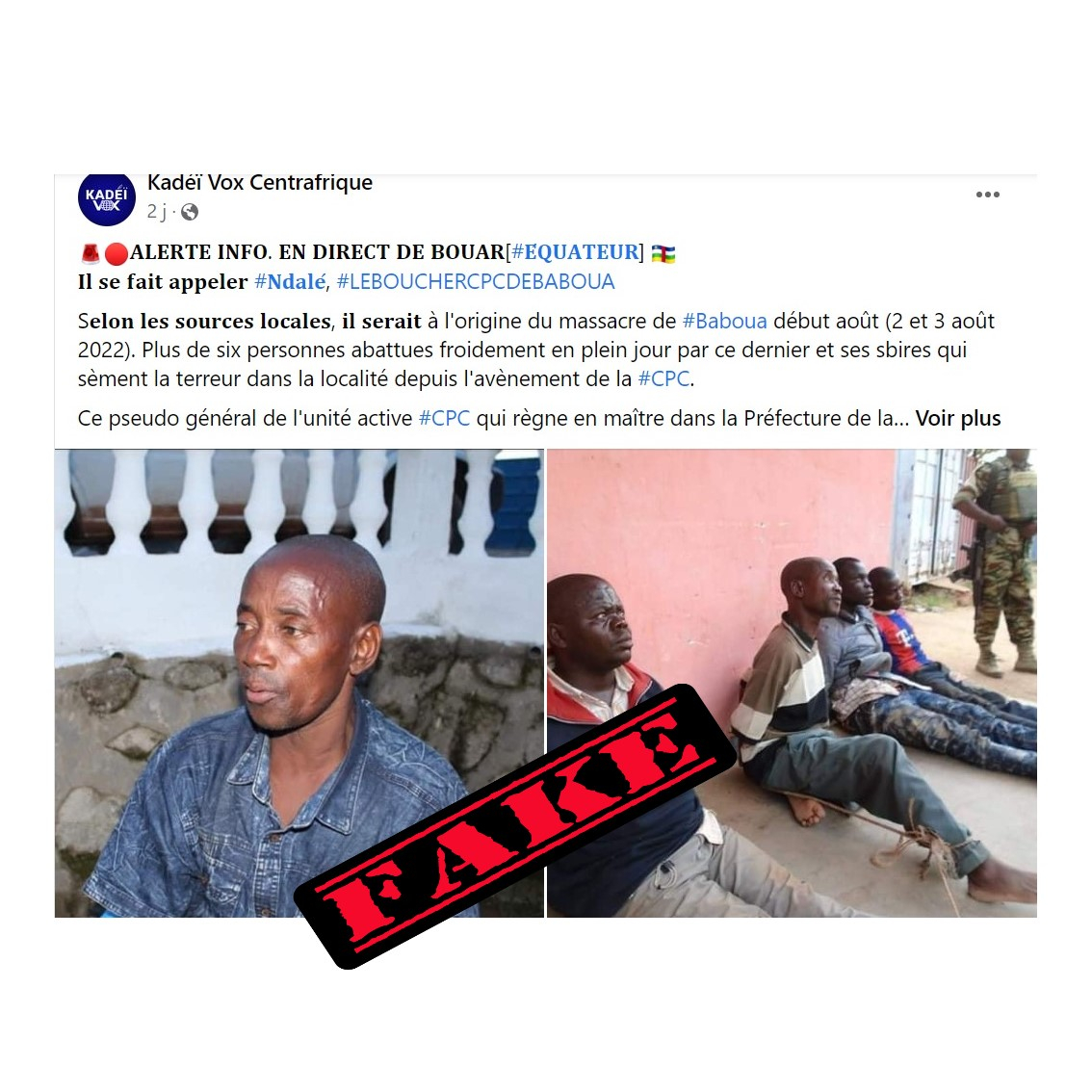 FAUX, le chef anti-balaka, général Ndalé, n’est pas capturé par les Faca