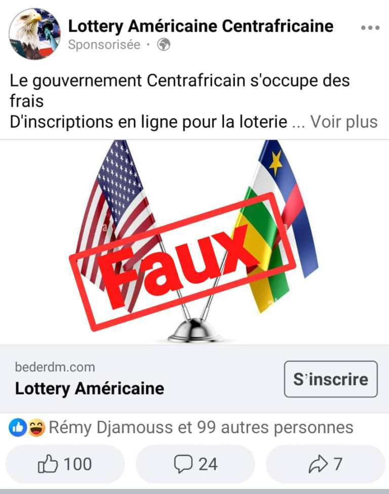 FAUX, le gouvernement centrafricain ne paie pas les frais d’inscription en ligne pour une loterie de visa des Etats-Unis